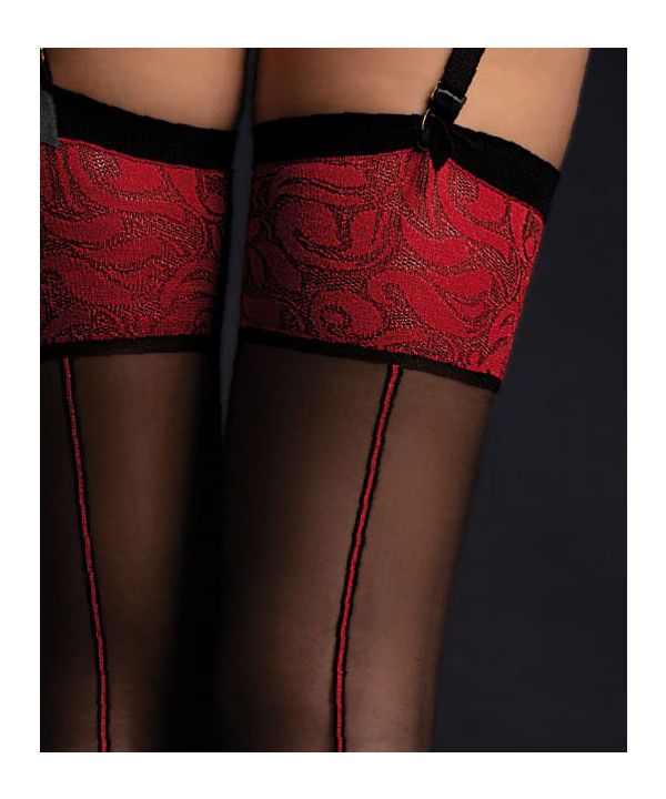 Scarlett - Bas couture pour porte-jarretelles noir et rouge