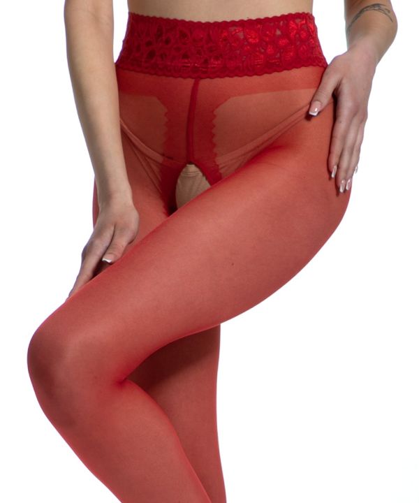 Hip Lace - Collant ouvert rouge