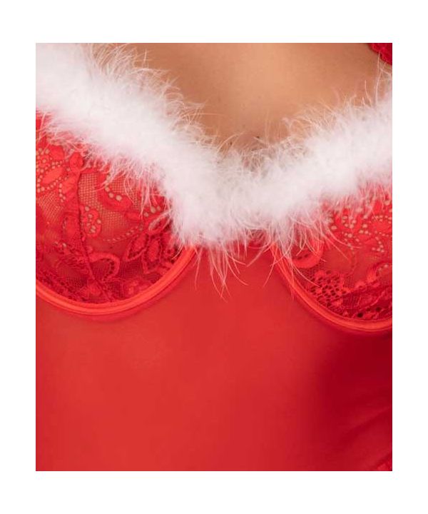 Limpid Snowflakes - Body sexy de Noël avec bas et chapeau rouge et blanc