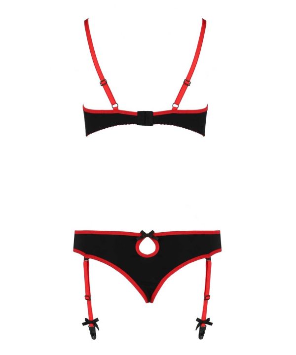 Cyra - Soutien-gorge et string porte-jarretelles noir et rouge