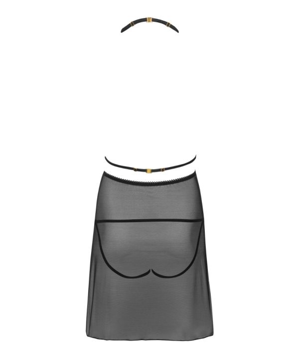 Malviami - Nuisette transparente et culotte ouverte noire