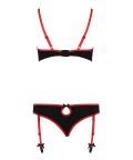 Cyra - Soutien-gorge et string porte-jarretelles noir et rouge